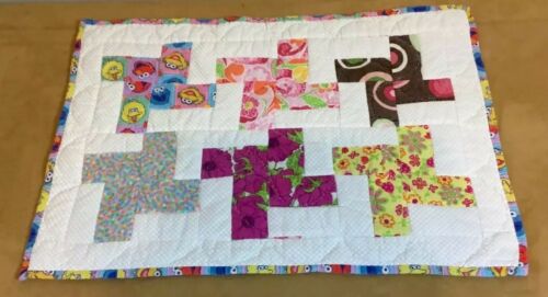 Patchwork Small Children’s Quilt, Rectangles, Multi Color Prints, Hand Made