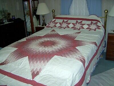 Queen Amish Hand Made Star Quilt  90x109  Stars on Pillow Cover