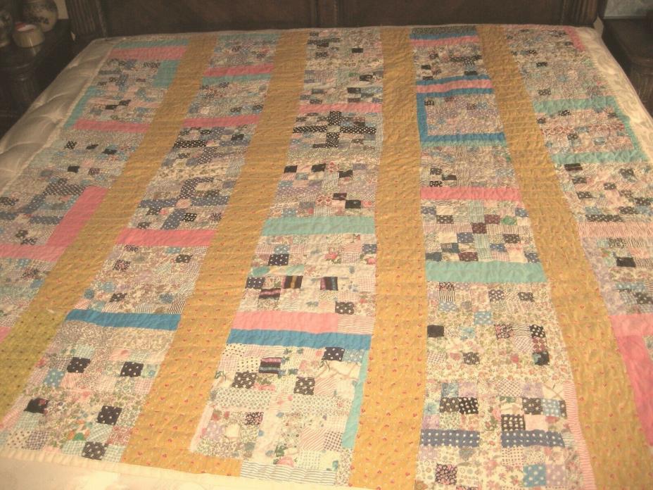 OLD 1930s Quilt FeedSack Prints Blocks Multi-Colors All Cotton Hand Quilted Soft