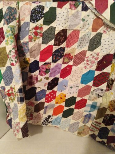 Vintage Quilt Top Unfinished Multicolored Cotton Squares Small (92