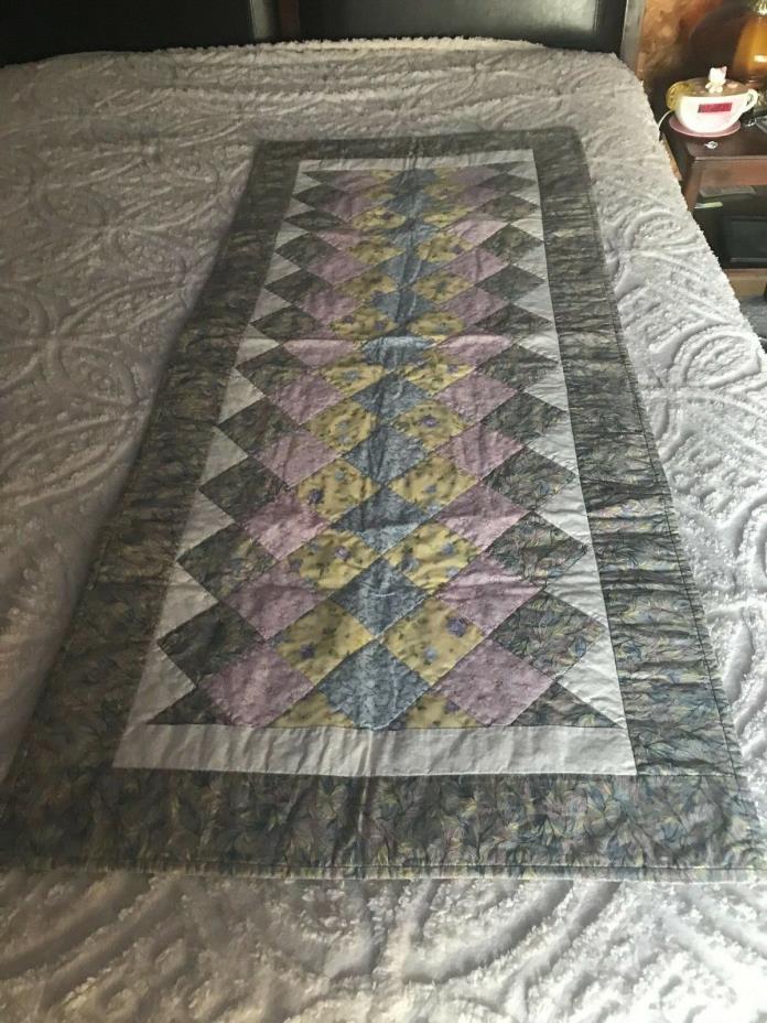 VTG HAND MADE Pink Yellow Multicolor SPRING QUILTED Table Runner 23X54