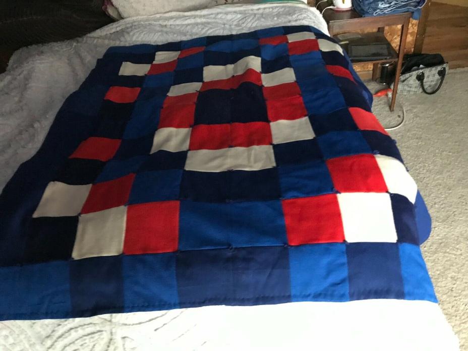 VTG POLYESTER MID CENTURY RETRO TIED QUILT LAP BLANKET 60X48 THROW COUCH