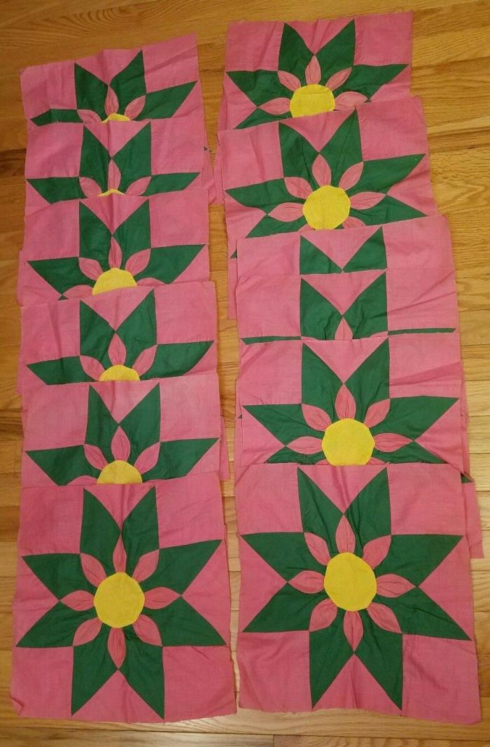 12 Vintage Hand Stitched - Sewn Large Quilt Blocks 14