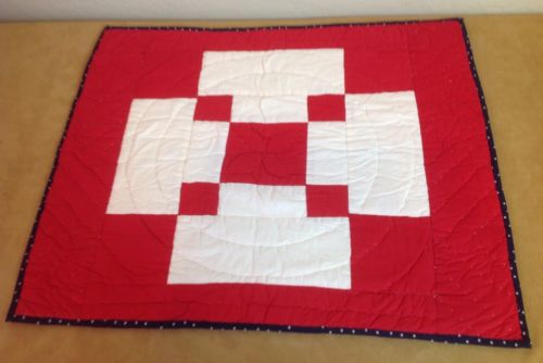 Patchwork Quilt Wall Hanging, Squares & Rectangles, Red & White