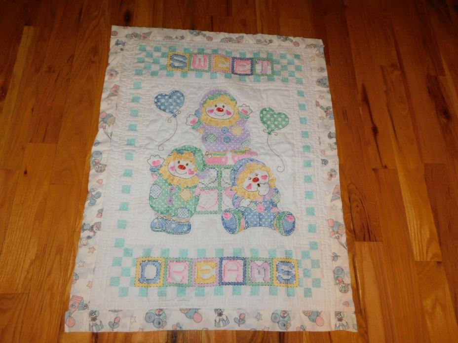 Clown Cross Stitch Baby Quilt Handmade Hand Quilted Sweet Dreams