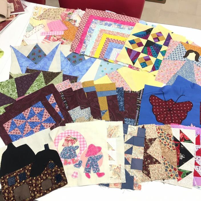 Patchwork Quilt Top Blocks 35 Piece Mixed Lot Applique Embroidered Crazy Star