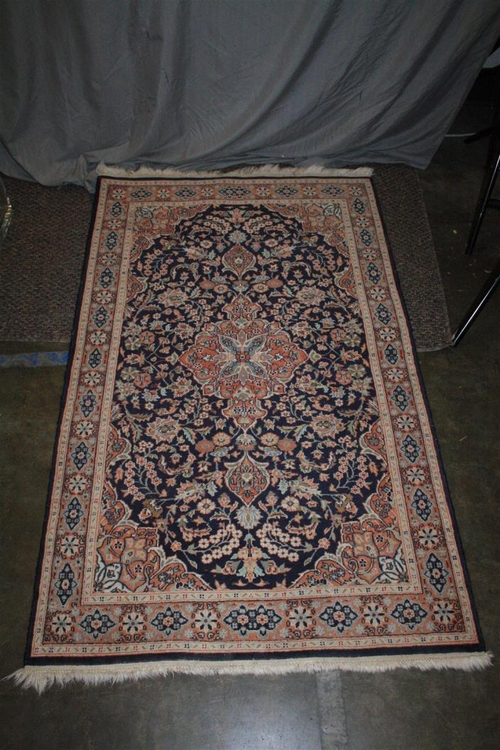 Hand-woven Wool Pile Ornate Floral Blue Mauve Green Rug 62