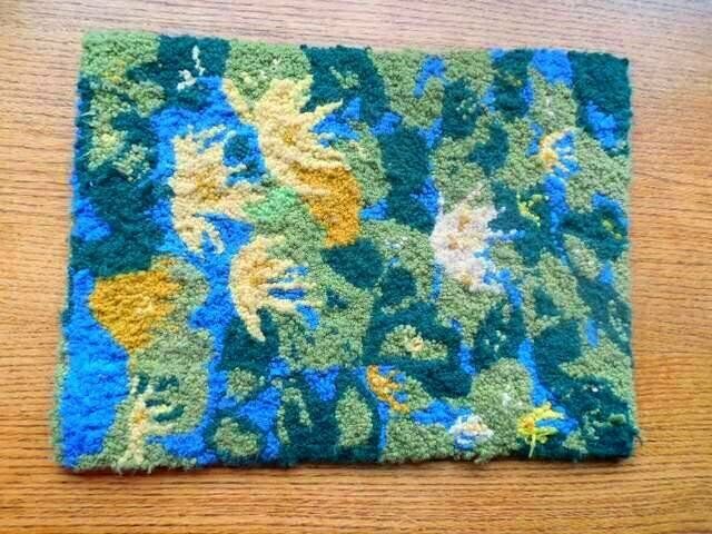 Vintage Hooked Rug Table Mat Water Lilies Hand Made Small 11 3/4