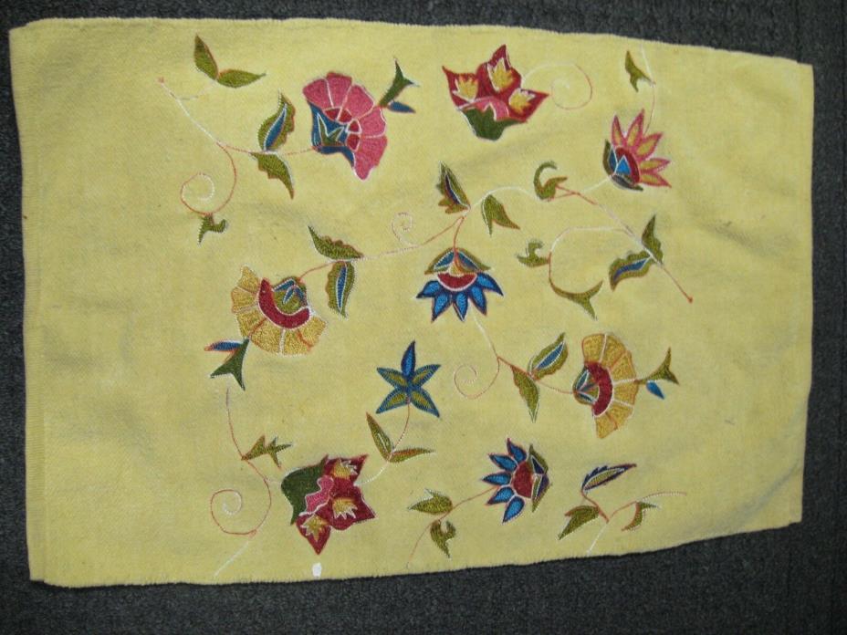 Vintage Anthropologie Wool Botanical Floral Embroidered Fiber Art Rug 3 x 2