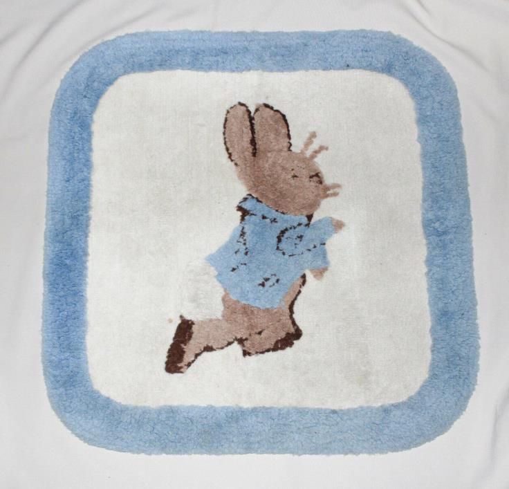 Vintage Throw Rug Bunny Rabbit Brown Blue Off-White 25” x 25”