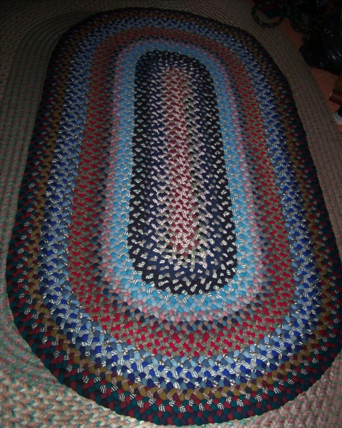 New Not Antique Handmade Oval Wool Braided Rug 3' X 5'5