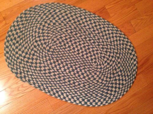 Small Oval Braided Rug Teal Blue / white 2'x3'