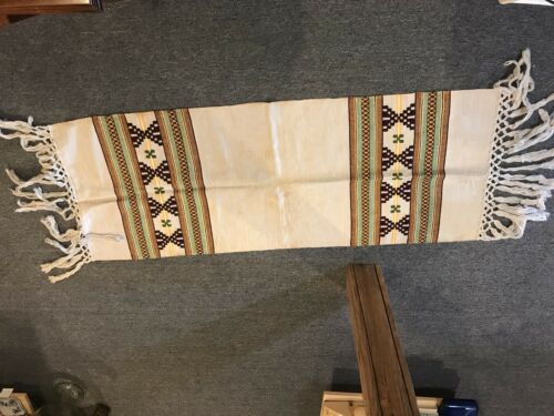 Vintage White Wool Rug Runner Native American Decor