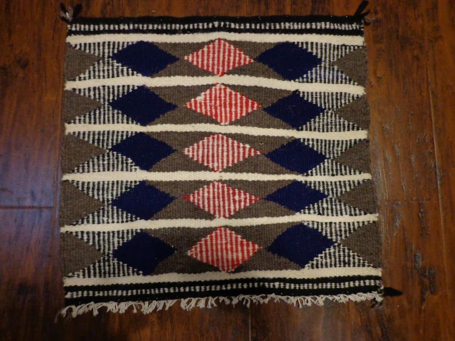 Vintage Hand Woven Small Rug Blanket  Wool Textile 15