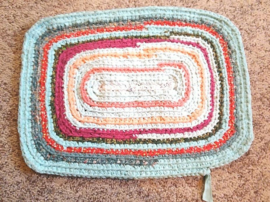 Vintage Hand Made Braided Throw Rag Rug Oval Multi Colored  20