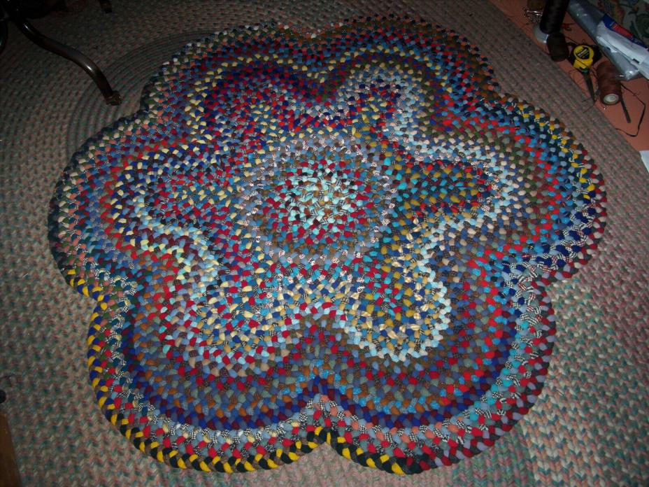 New Not Antique Handmade Wool Floral Braided Rug 4' Available to Ship