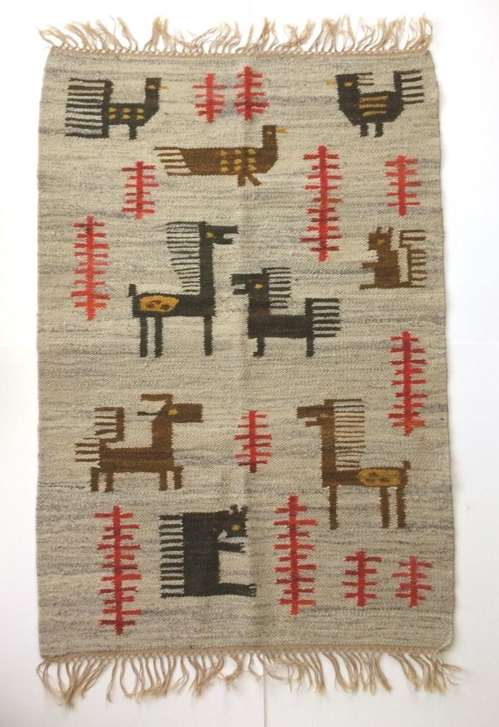 Vintage CEPELIA 'Zwierzatka' Handwoven Polish Tapestry Kilim by Piotr Grabowski