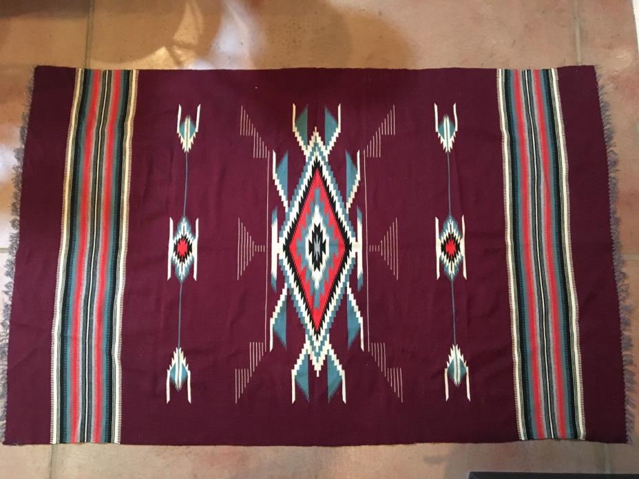 Vintage  Chimayo Weaving Rug Blanket Drape Hand Woven Wool rare1940 80x50 