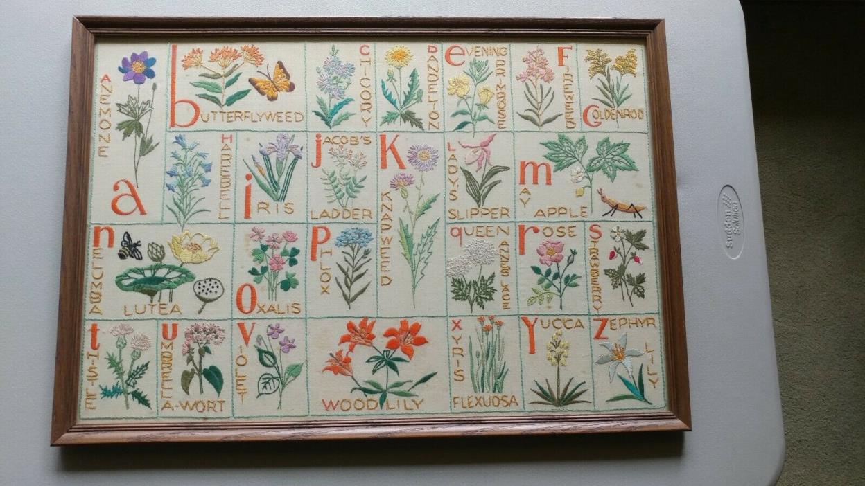 Vintage Alphabet Sampler Needlepoint Flowers