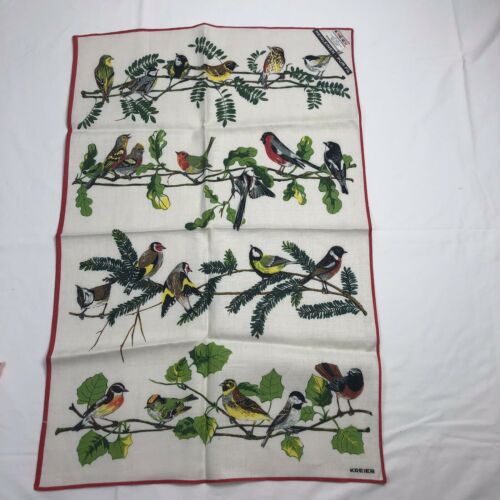 Vintage Krier Dish Towel W/ Embroidered Bird & Leaf Pattern On Front 100% Linen