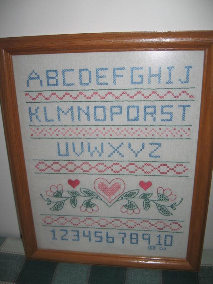 Cross Stitch Alphabet Sampler w Hearts Numbers 15.75
