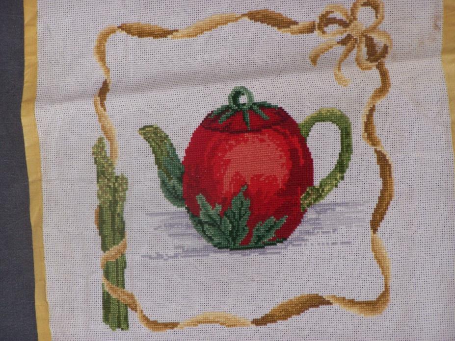 Vintage Needlepoint Cross Stitch Tomato Tea Pot