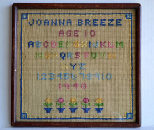 Vintage FINISHED SAMPLER Joanna Breeze 1940 ABC & Numbers Complete CROSS STITCH