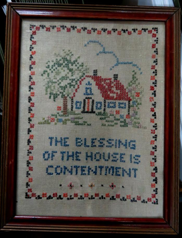vintage cross-stitch THE BLESSING OF THE HOUSE IS CONTENTMENT (Franklin's inc. )