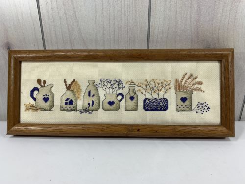 Vintage Hand Made Embroidered Cross Stitch Sampler Framed 16”