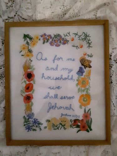 Vintage Embroidered Sampler Religious Jehovah  24:15,  8 x 10