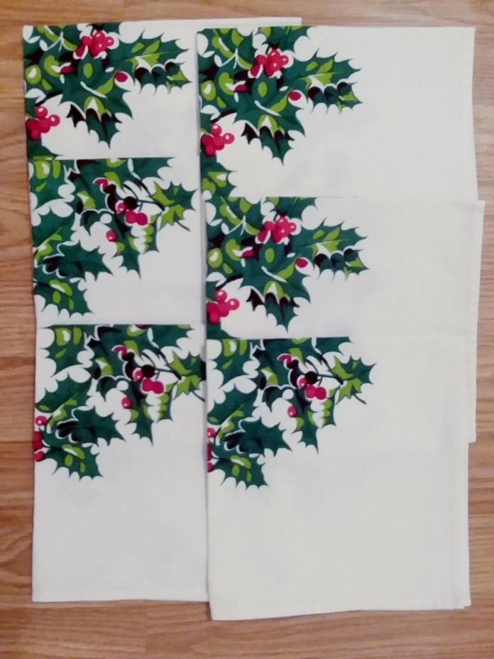 6 Lovely Vintage Christmas Cloth Napkins