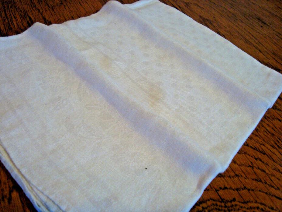 10 Vintage white flax LINEN jacquard dinner napkins floral dots pattern