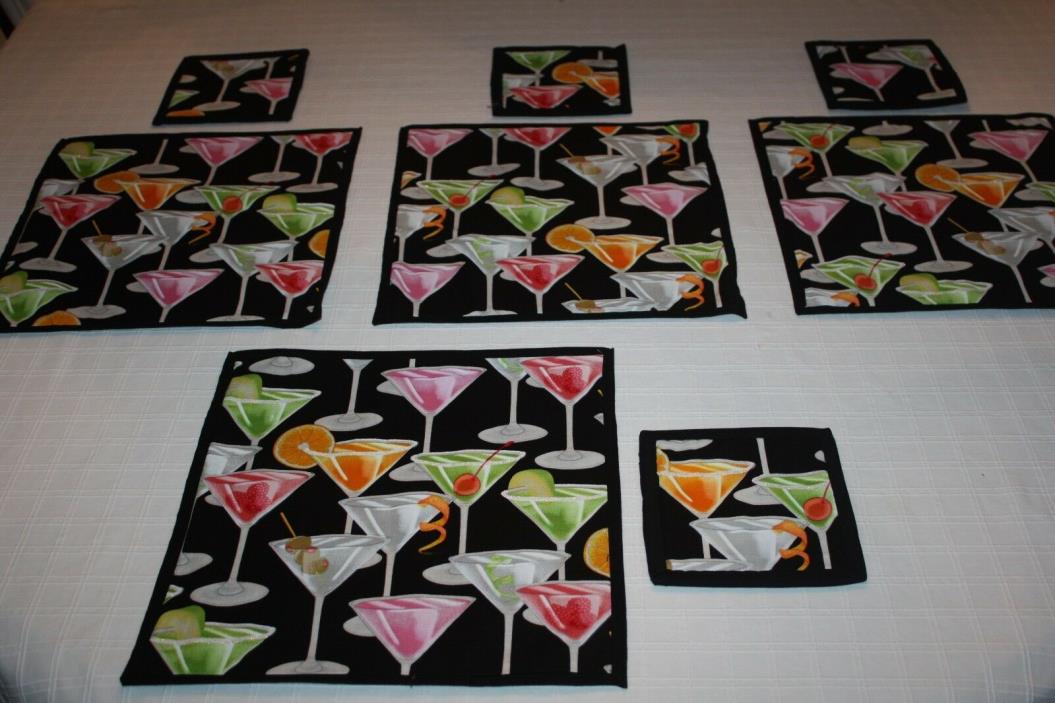 Cocktail dessert napkins & coasters ~ fabric ~ unique ~ sparkle around rims :)