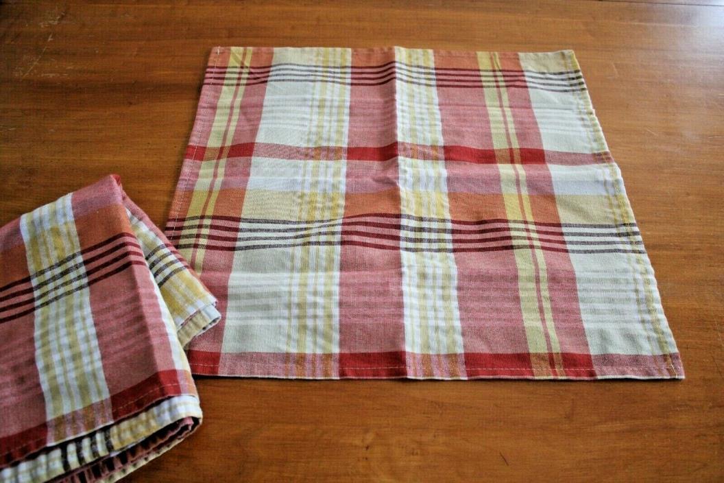 Burgundy Rust Gold White Woven Plaid Design 16 Inch Dinner Napkins Set of 8