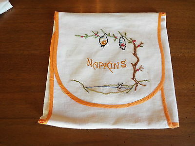 Vintage Embroidered  Linen Napkin Cozy/ Holder #1