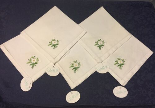 Quills Ireland 5 Linen Napkins Daisy Embroidery New With Tags