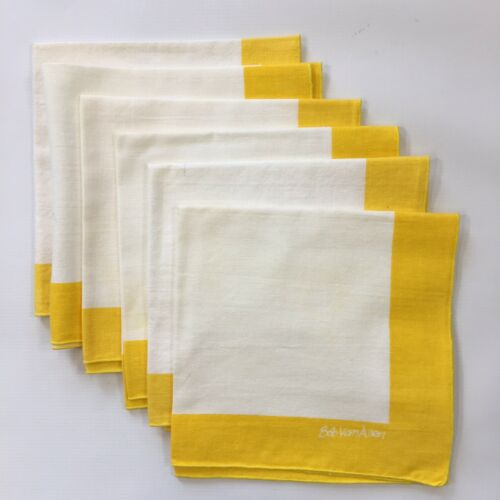 Vintage Bob Van Allen Yellow Border Cloth Napkins Set of 6 Mid Century Linens