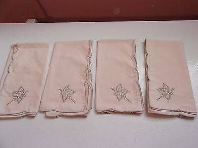 Vintage Napkins w/ Embroidery Silver Flower  Set of 4  16 by 16 Inches