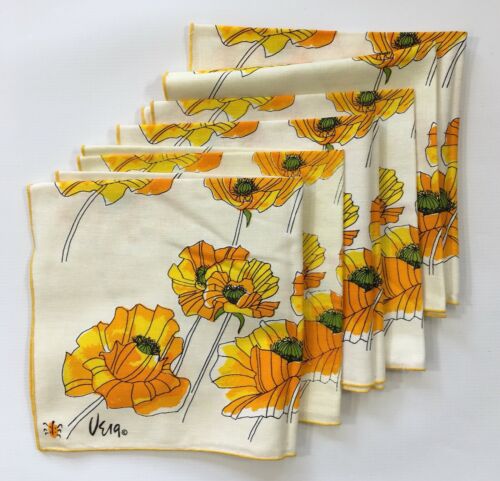 Vintage Vera Ladybug Cloth Napkins Yellow Gold California Poppy Set of 6 Neumann