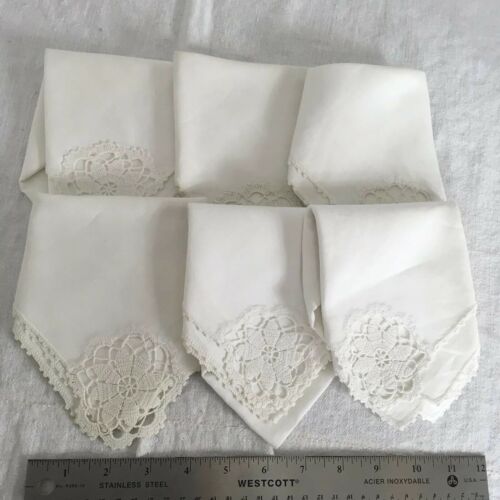 Vintage Linen Embroidered napkins lot Of 6 Cream Ivory 18 X 18 Square set