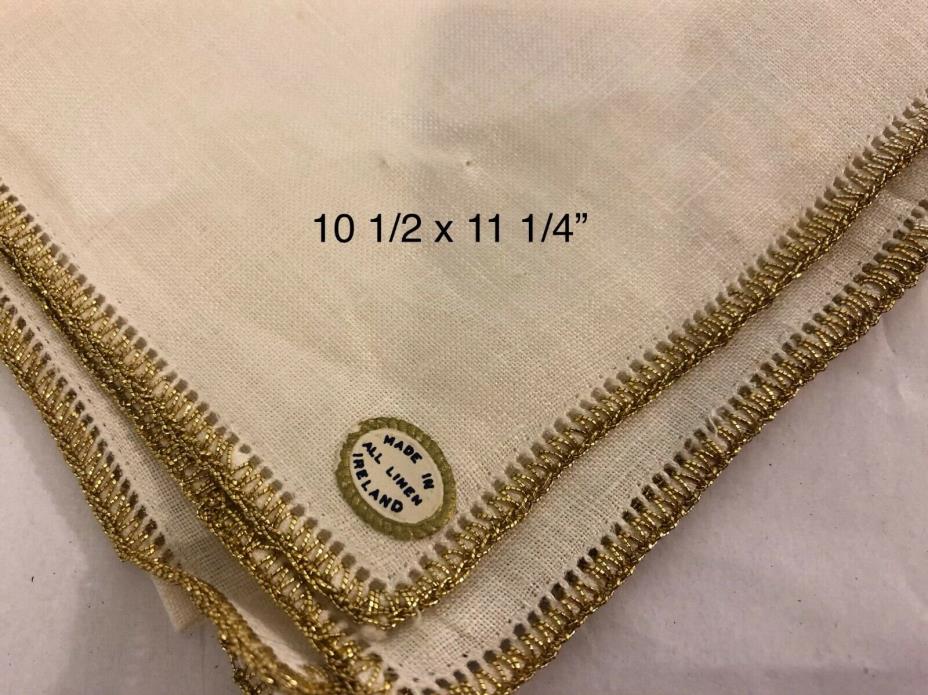 4-linen napkins from Ireland, gold trim(BEE588)