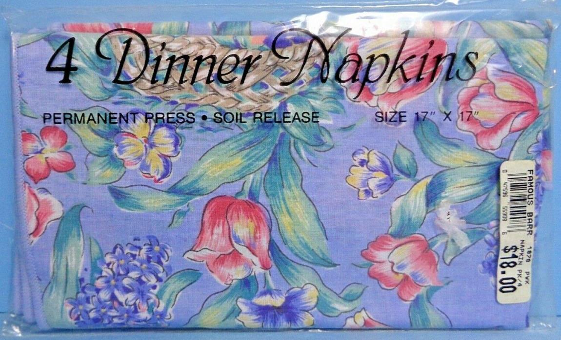 Linen Napkins by Bardwil . New Package of 4 . 17 x 17 . Periwinkle Floral .