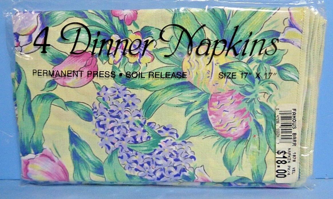 Linen Napkins by Bardwil . New Package of 4 . 17 x 17 . Yellow Floral .