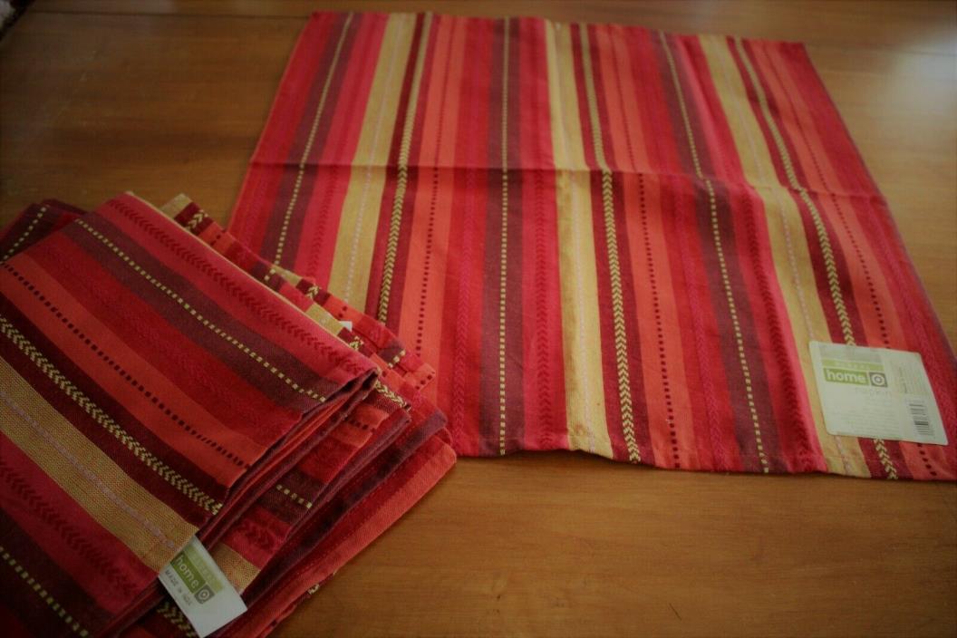 Set of 8 Red and Gold Stripes Heavy Cotton Dinner Napkins 7 Are NWT Unused