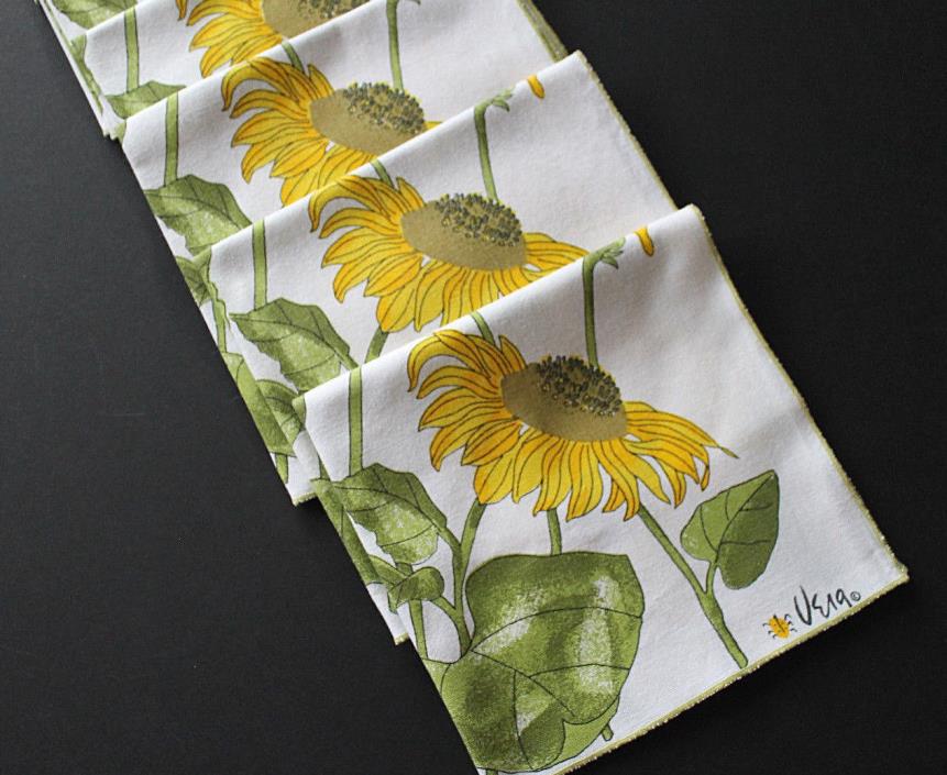 Vintage Vera Ladybug Logo 8 Sunflower 100% Linen Napkins So NICE!!