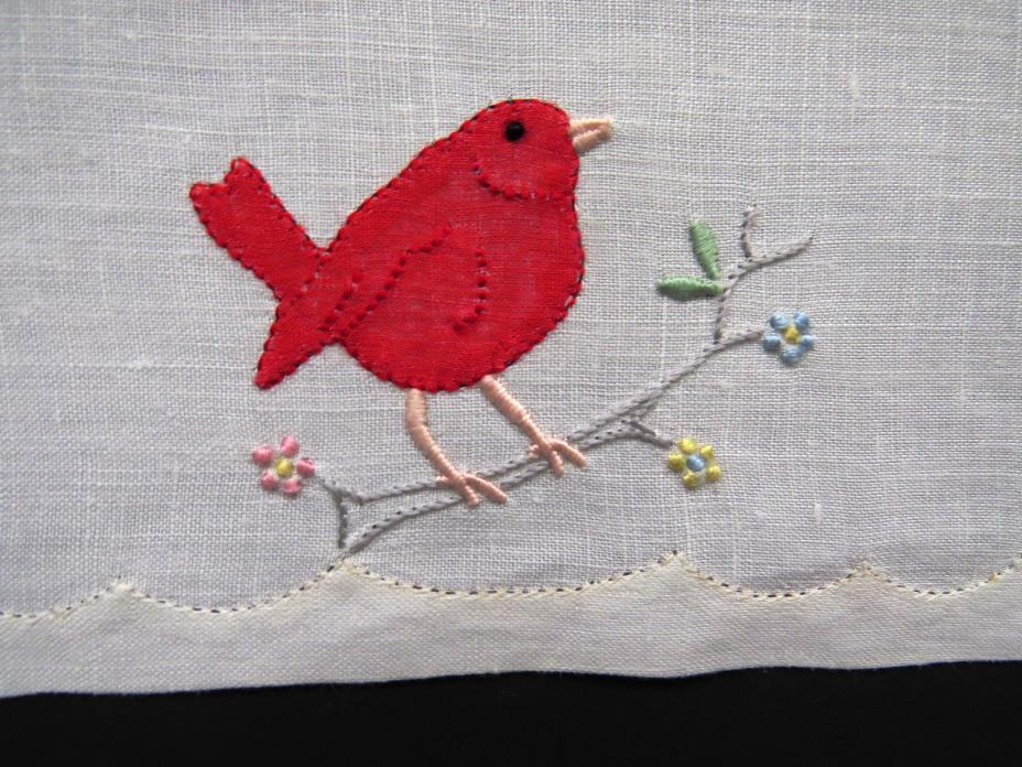 EIGHT Vintage Hand Embroidered Appliqued Bird Cocktail Napkins Coasters Madeira
