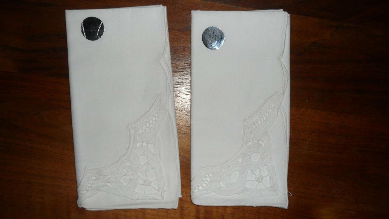 2 Hand Made Battenberg Lace White Dinner Napkins - Cotton - NEW with tags