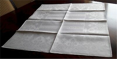 Set of 12 Gorgeous Vintage Fancy White  Linen Damask Napkins 26
