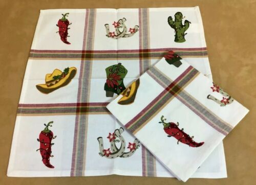 Two Extra Large Dinner Napkins, Southwest, Western, Cactus, Boots, Star