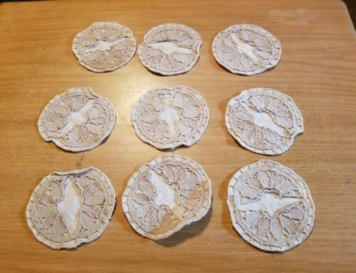 Set of 9 Ivory Battenberg Lace Drink Coasters Used 1980s